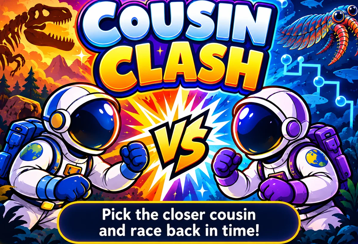 Cousin Clash: two astronauts face off. Pick the closer cousin and race back in time!